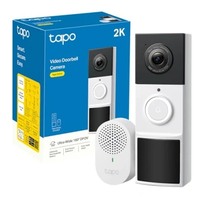 Immagine di Tapo D210 Videocitofono 2K 3MP, Visione Notturna a Colori, Campo Visivo Etra Largo, Rilevamenti Smart AI, Audio Bidirezionale, Comunicazione Diretta da APP, Batteria Dura 6 Mesi, Antifurto, IP65