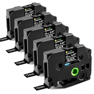 Immagine di Markurlife TZ Tape 12mm Compatibile In sostituzione di Nastro Etichettatrice Brother P touch TZe 335 Cartucce per Ptouch PT H105 H107 H200 1000 H100r H110, 5Pz Nero Laminato Cassetta
