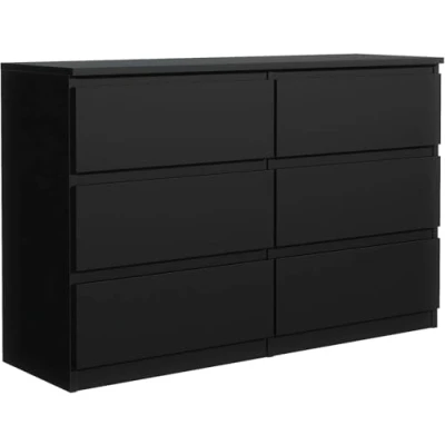 Immagine di Cassettiera Nera Opaco con 6 cassetti 140 cm, Armadio Camera da Letto, Corridoio, Soggiorno, H : 78,5cm, L 138,6 P 39 cm Cassettiera, Mobiletto Multiuso, Mobile Cucina, Armadietti Salvaspazio