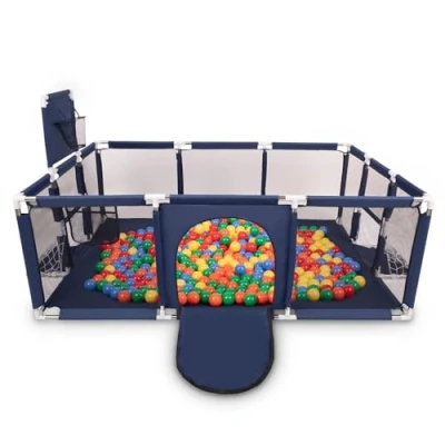 Immagine di Selonis Recinto Per Bambini Con 100 Palline 6 Cm, Playground Box, Blu Scuro:Giallo/Verde/Blu/Rosso/Arancia