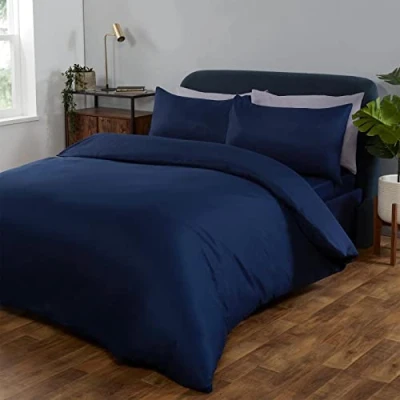 Immagine di Brentfords Set di biancheria da letto con copripiumino e federe, tinta unita, colore: blu navy, singolo