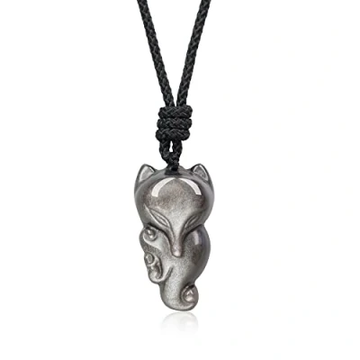 Immagine di COAI Collana Unisex Regolabile con Pendente Volpe in Ossidiana Argento