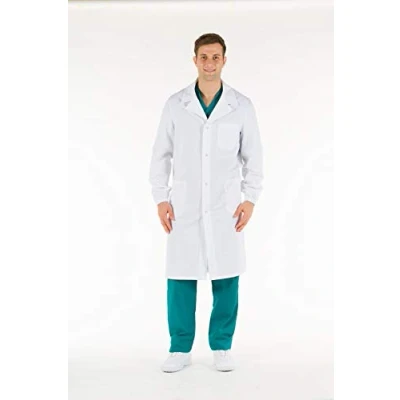 Immagine di Gima Camice Bianco Unisex, 100% Cotone Alta Qualità, con Bottoni Automatici e Polsini Elastici, Taglia EU 50, Linea Professionale, per Medici Studenti