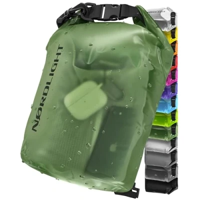 Immagine di Dry Bag E Borsa Impermeabile (15L, Verde Scuro) Con Chiusura A Rullo Tracolla Per Nuoto, Spiaggia, Canoa, Stand Up Paddling, Immersioni