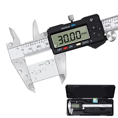 Immagine di Vinabo Calibro Digitale,Professionale Classico,Precisione Micrometro in Acciaio Inox 150 MM con Ampio Display LCD Digital Caliper per Misurzione Esterna, Interna, Profondità e di Passo, d&#039;argento