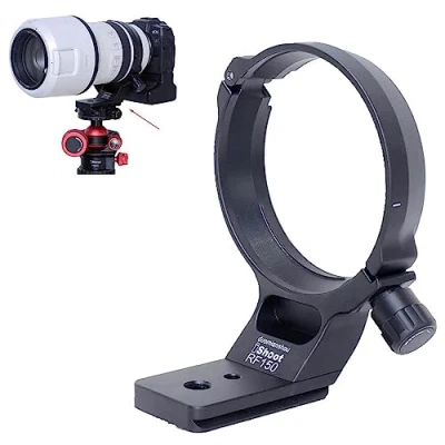 Immagine di iShoot Collare per obiettivo ad anello treppiede in metallo compatibile con Canon RF 100 500mm f/4.5 7.1L IS USM, staffa di supporto inferiore è Arca Swiss Fit piastra a sgancio