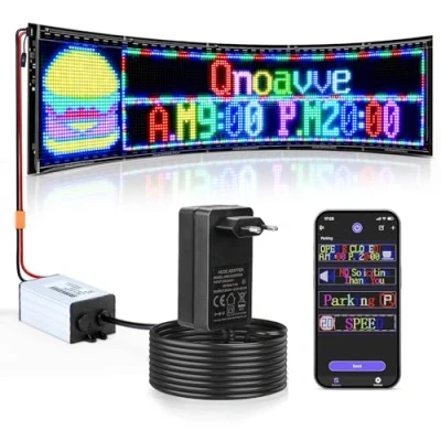 Immagine di Qnoavve Doppia fila enorme luminoso segnale pubblicitario a LED programmabile, flessibile 24 V/2 A, digitale scorrimento, display personalizzato controllo APP Bluetooth per festival