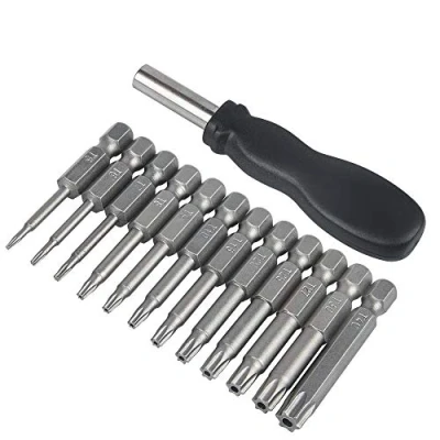Immagine di YuCool Set di punte per cacciavite a testa Torx da 12 pezzi, 1/4 pollici, sicurezza T5 T40, codolo esagonale, Acciaio S2, con 1 manico