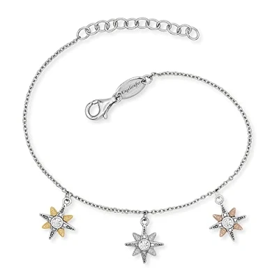 Immagine di Engelsrufer Bracciale da donna tricolore in argento sterling con tre stelle ciondolo e oro rosa tempestato di 15 zirconi chiusura a moschettone regolabile lunghezze, 17 cm,