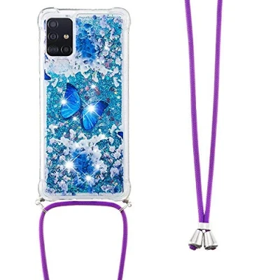 Immagine di LEMAXELERS Custodia per Cellulare con Corda Collana Samsung Galaxy A51 5G Case,Glitter Bling Liquido Sabbie Mobili Bumper Case TPU Cover Cordoncino Cordino Case,YB GS Die