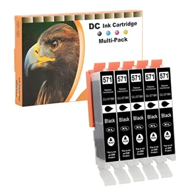 Immagine di D&amp;C 5x Nero Cartucce d&#039;inchiostro Compatibili per Canon CLI 571BK XL PIXMA TS5053 TS5055 TS6050 TS6051 TS6052 TS8050 TS8051 TS8052 TS8053 TS9050 TS9055 MG5750 MG5751 MG5752 MG5753 MG6800