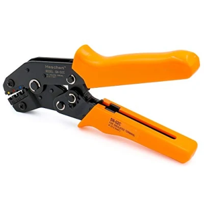 Immagine di Heschen Pinza a cricchetto mini pinza, SN 02C, Anello e terminali isolati Strumenti di crimpatura, Utilizzare per 0,25 2,5mm² (20 13 AWG), Arancione