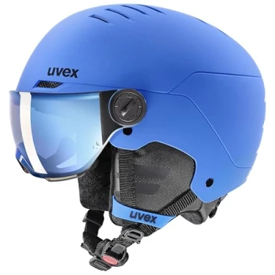 Immagine di uvex rocket jr visor, casco da sci robusto per bambini, con visiera, regolazione individuale delle dimensioni, blue matt, 51 55 cm