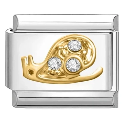 Immagine di Quiges Modulo Charm Link in Stile Italiano da 9 mm Acciaio Inox Lumaca Zirconia d&#039;oro per bracciali Italian Links