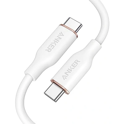 Immagine di Anker cavo da USB C a C, 643, 100 W, 1,8 m, 2.0 tipo di ricarica rapida per MacBook Pro 2020, iPad Air 4, Mini 6, Galaxy S21, Pixel, Switch (bianco nuvola)