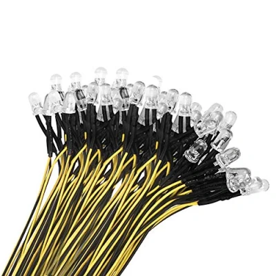 Immagine di YIXISI 50 Pezzi 5mm Diodo ad Emissione Luminosa LED, Precablata 12V 20cm, per Trasformazione e Illuminazione di Circuiti Automobilistici, Modellazione Prototipi, Giallo