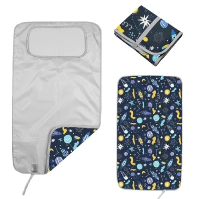 Immagine di Hamur Home Fasciatoio Portatile Pieghevole Impermeabile 40 X 70 Cm Riutilizzabile Lavabile In Lavatrice Neonato Esterno Casa Viaggio Regalo Battesimo Bimbo (Space)