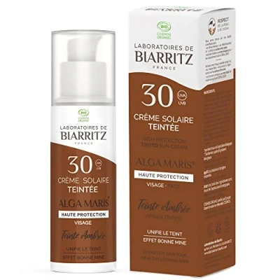 Immagine di Laboratoires de Biarritz Crema solare viso tinto ambra SPF30 ALGA MARIS® Certificato Bio Protezione UVA/UVB e Luce Blu 50 ml Made in France