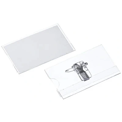 Immagine di Veloflex Confezione da 25 targhette portanome, 75 x 40 mm, con pinzetta e spilla, colore: Trasparente/Bianco