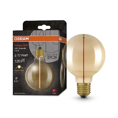 Immagine di OSRAM Lampada LED Vintage 1906 Classic Globe95 FIL, E27, globo, oro, 2.2W, 120lm, 2700K, luce bianca calda, filamento magnetico, basso consumo energetico, lunga durata