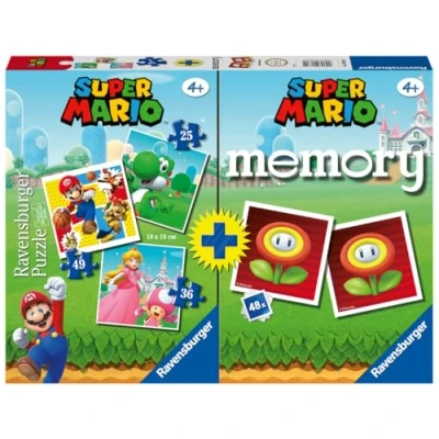 Immagine di Ravensburger Multipack Super Mario, Memory® 48 Carte + 3 Puzzle Bambino da 25/36/49 pezzi, 4+ Anni