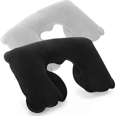 Immagine di com four® 2X Cuscino Gonfiabile per Il Supporto del Collo Pratico da Viaggio Ideale Gli spostamenti (Angolare 2 Pezzi Nero Grigio)
