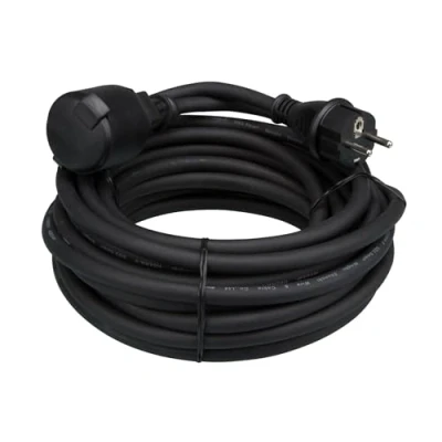 Immagine di Perel Cavo di prolunga, H05RR F 3G2.5, 10 m, 16 A/230 V, 3680 W, tipo E/F, IP44, gomma, nero