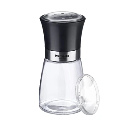 Immagine di Westmark Secchio portaspezie con coperchio aromatizzato, foro grande, capacità: 190 ml, vetro/acciaio inossidabile/plastica, nero, trasparente/nero/argento, 63512260