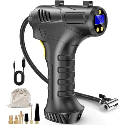 Immagine di 150 PSI Compressore Portatile, per Auto Aria Compressa Pompa Elettrica Pressione Gonfiatore Digitale con Luce LED Gonfiare Le Gomme delle e Auto, Palloni, Canotti, Monopattini, Moto, Bici