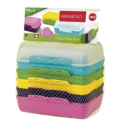 Immagine di Emsa Set di 6 Clipbox Variabolo, Portapranzo, Pink, Nero, Giallo, Verde, Blu