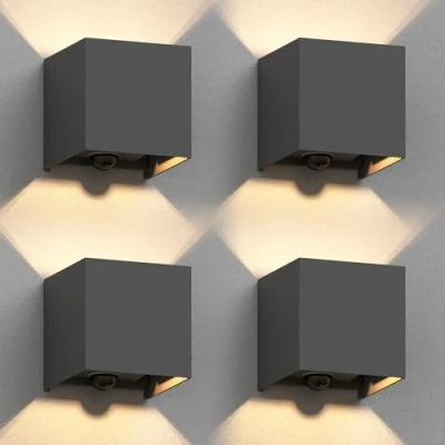 Immagine di ledscom.de 4 x CUBEL lampada da parete per esterni, IP65, up/downlight, rilevatore di movimento, antracite opaco, angolare, 1x G9 max. 10W