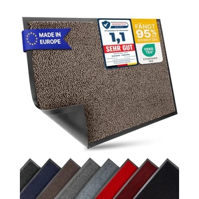 Immagine di Entrando Zerbino 90 x 120 cm per interni ed esterni, lavabile, antiscivolo, sottile, ideale ingresso, corridoio, ufficio, marrone e nero