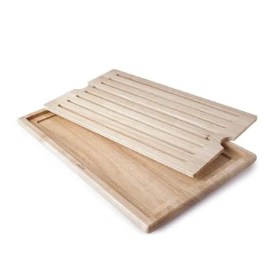 Immagine di Lacor 60486 tagliere da cucina, per pane, vassoio raccoglibriciole, robusto e resistente, sistema GRIP, 8 canali orizzontali, legno di caucciù, 53x32,5 cm