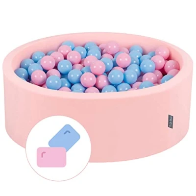 Immagine di KiddyMoon Piscina di Palline Colorate 90X30cm/200 ∅ 7CM per Bambini Tondo Fabbricato in EU, Bubble Gum: Rosa Chiaro/Azzurro