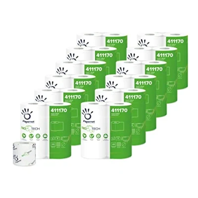 Immagine di Papernet Bio Tech Carta Igienica 411170, 4 Rotoli per Confezione, Pura Cellulosa, Biodegradabile, 2 Veli, Lunghezza 27,5 m, 250 Strappi, Fascettati Singolarmente