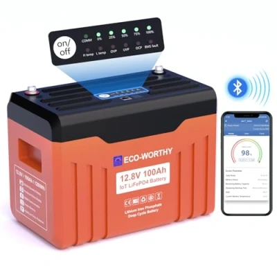 Immagine di ECO WORTHY LiFePO4 Batteria 12 V 100 Ah con Protezione BMS a Bassa Temperatura, al Litio da 1280 Wh per Camper, Pannello Solare, Set Completo, Barca, Motore Traina