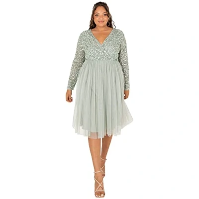 Immagine di Maya Deluxe Abito Midi Impreziosito con Parte Anteriore in Finto ordito Vestito per Damigella d?Onore, Giglio Verde, 50 EU Donna