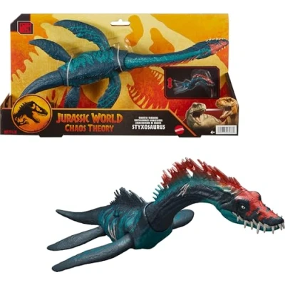 Immagine di Mattel Jurassic World Chaos Theory Gigantic Trackers Styxosaurus Dinosaur Figure, Grande Specie Giocattolo, Attacco alla testa, Chomp &amp; Paddle Motion, Gioco Digitale