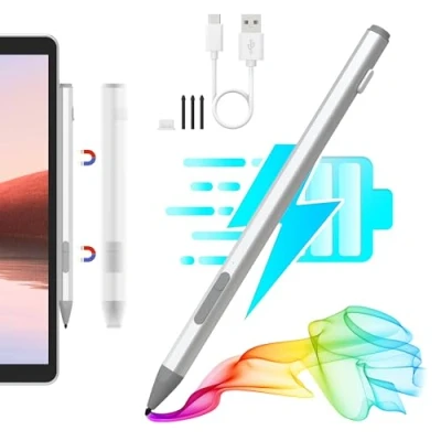 Immagine di Surface Penna per Microsoft Pro 11/10/9/8/X/7+/7/6/5/4/3, Go 4/3/2/1, Laptop/Studio/Book 4/3/2/1 con rifiuto del palmo, 4096 livelli di pressione, ricaricabile e magnetica