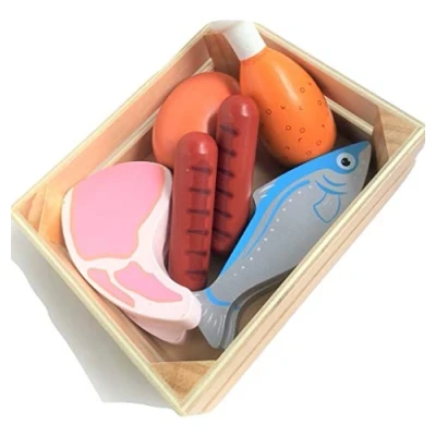 Immagine di Fun World Toys Set di cibo da gioco in legno, cassetta per insalata verdure sane, carne senza (cassa non vegetale)