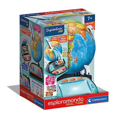 Immagine di Clementoni Sapientino Più Esploramondo Real Time Globo Interattivo Parlante, Mappamondo Educativo con Penna Bluetooth e App, per Bambini 6 Anni 16446