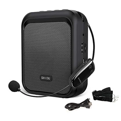 Immagine di Mini amplificatore vocale SHIDU Altoparlante portatile Bluetooth con microfono wireless UHF Cuffia 10W 1800mAh Sistema PA Supporta audio in formato MP3 per insegnanti,canto,allenatori,guida turistica