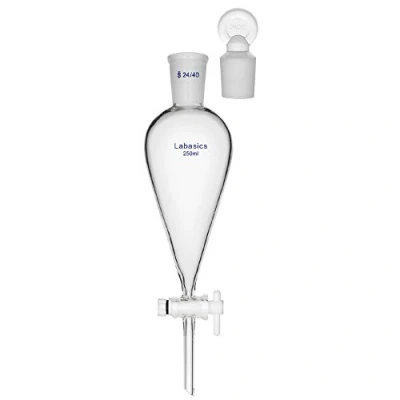 Immagine di Labasics 250ml Imbuto Separatore Conico in Vetro Borosilicato con Rubinetto di Arresto PTFE, Separatory Funnel da Laboratorio