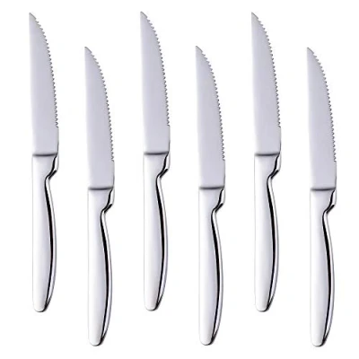 Immagine di Bisda Acciaio Inox Argento Nitidezza Coltello da Bistecca, 6 Pezzi 18/0 Elegante Design Tavola con Lucidatura ad Alto Specchio, Lavabile in Lavastoviglie