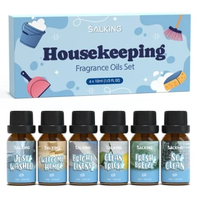 Immagine di SALKING set di oli essenziali puliti, regalo, profumati per diffusore, 6 x 10 ml, appena lavati, benvenuto a casa, lenzuola luminose, consigli brezza fresca, pulito