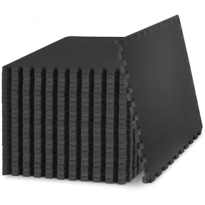 Immagine di ProsourceFit Extra Thick Puzzle Exercise Mat , EVA Foam Interlocking Tiles for Protective, Cushioned Workout Flooring Home and Gym Equipment, Black 3/4 inch 96 Sq Ft 24