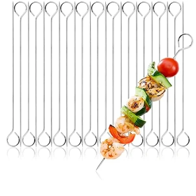 Immagine di COM FOUR® 24x spiedini in acciaio inossidabile di carne lunghi 24 cm da barbecue per carne, pesce e verdure (24 pezzi cm)