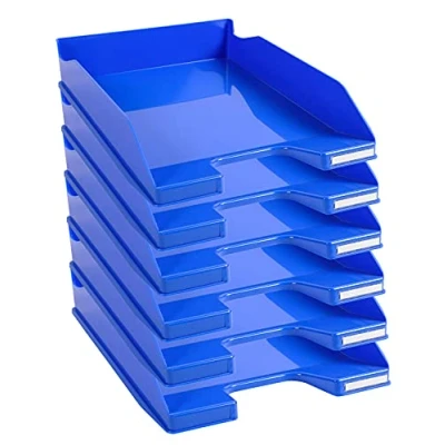 Immagine di Exacompta Cod.113279D Confezione da 6 Vaschette portacorrispondenza Combo Midi Iderama per formato A4+ Impilabili Capacità 500 fogli 80 gr Dim. : 34,7 x 25,5 6,5 cm Blu ghiaccio glossy