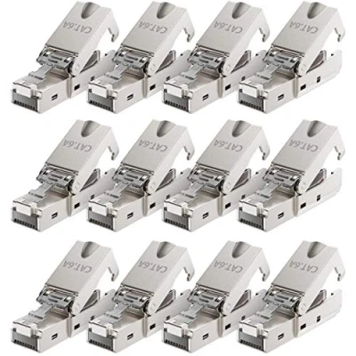 Immagine di deleyCON 12x CAT 6a Connettore di Rete RJ45 Senza Attrezzi con Collegamento LSA per Cavi Rigidi Posa Schermato 10 Gbit/s LAN CAT6a Involucro Metallo
