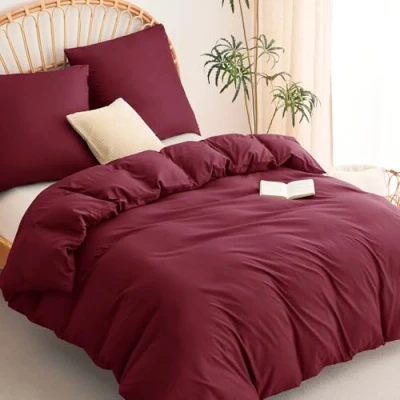 Immagine di WAVVE biancheria da letto 200 x cm, 3 pezzi, rosso vinaccia, copripiumino set con federe 80 di 2 m, in microfibra chiusura lampo,